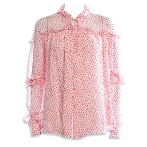 Jonathan Simkhai Delicate Romantic Silk Crepe Polka Dot Print Blouse Small
